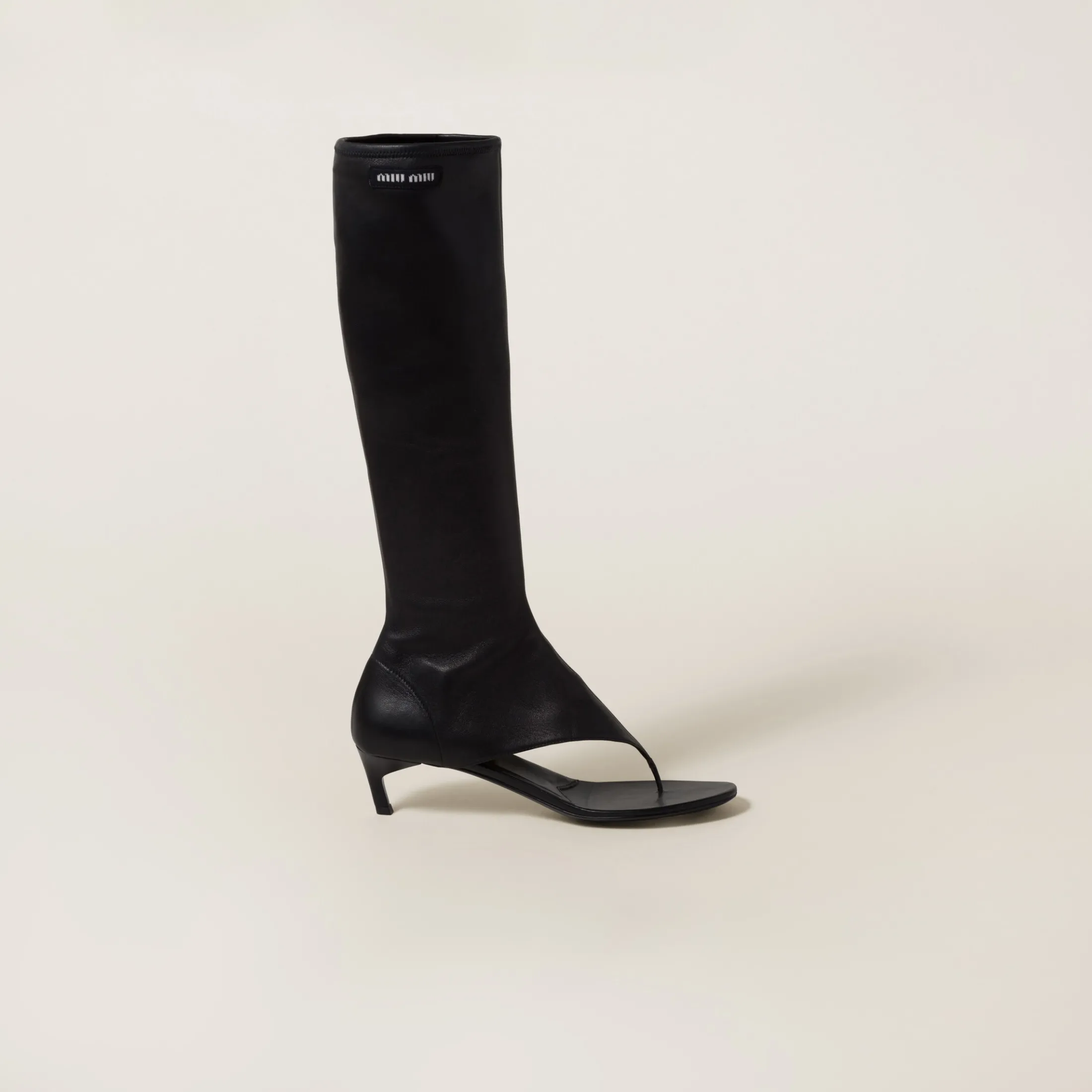Black Stretch Nappa Leather Thong Boots | Miu Miu