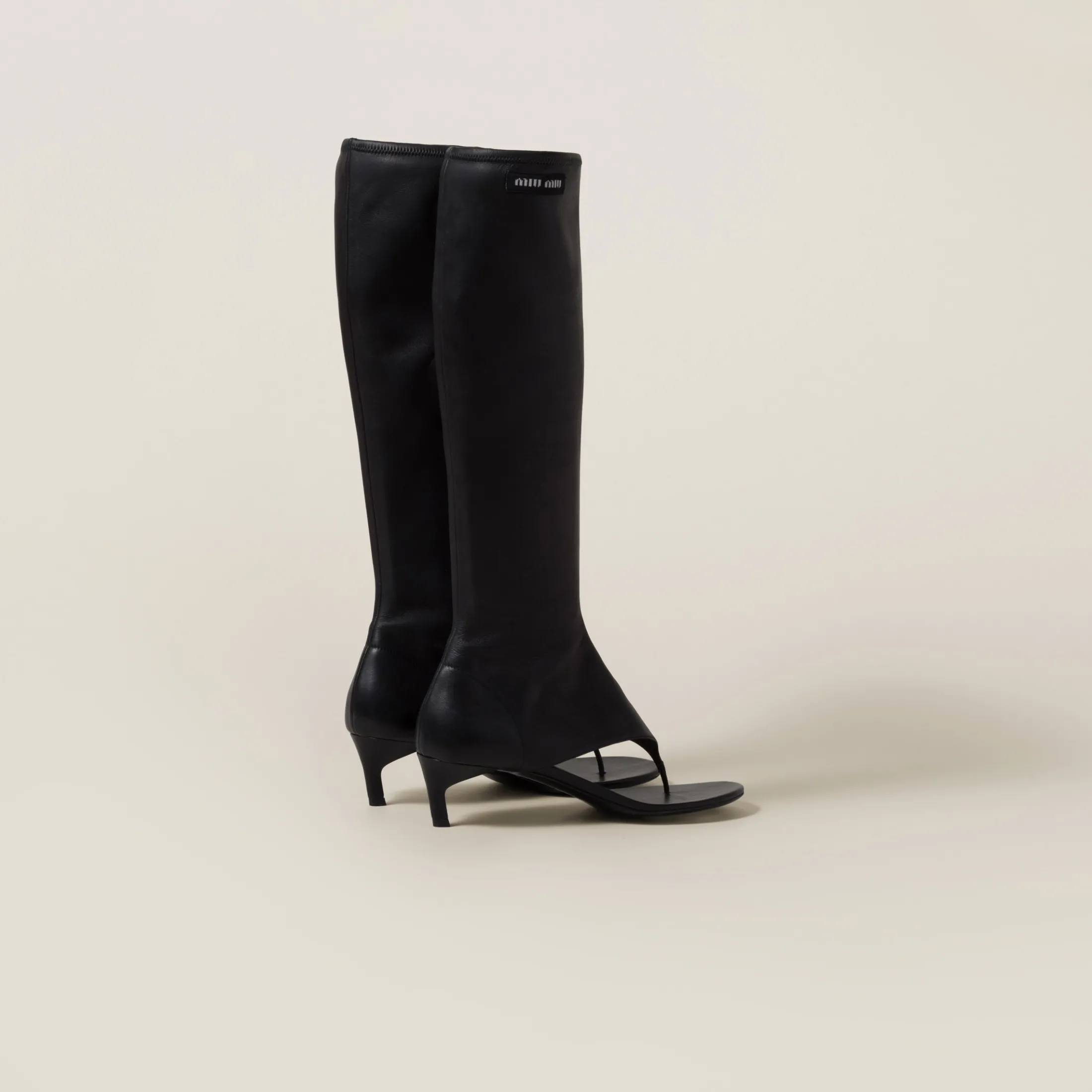 Black Stretch Nappa Leather Thong Boots | Miu Miu