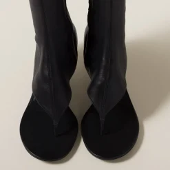 Black Stretch Nappa Leather Thong Boots | Miu Miu