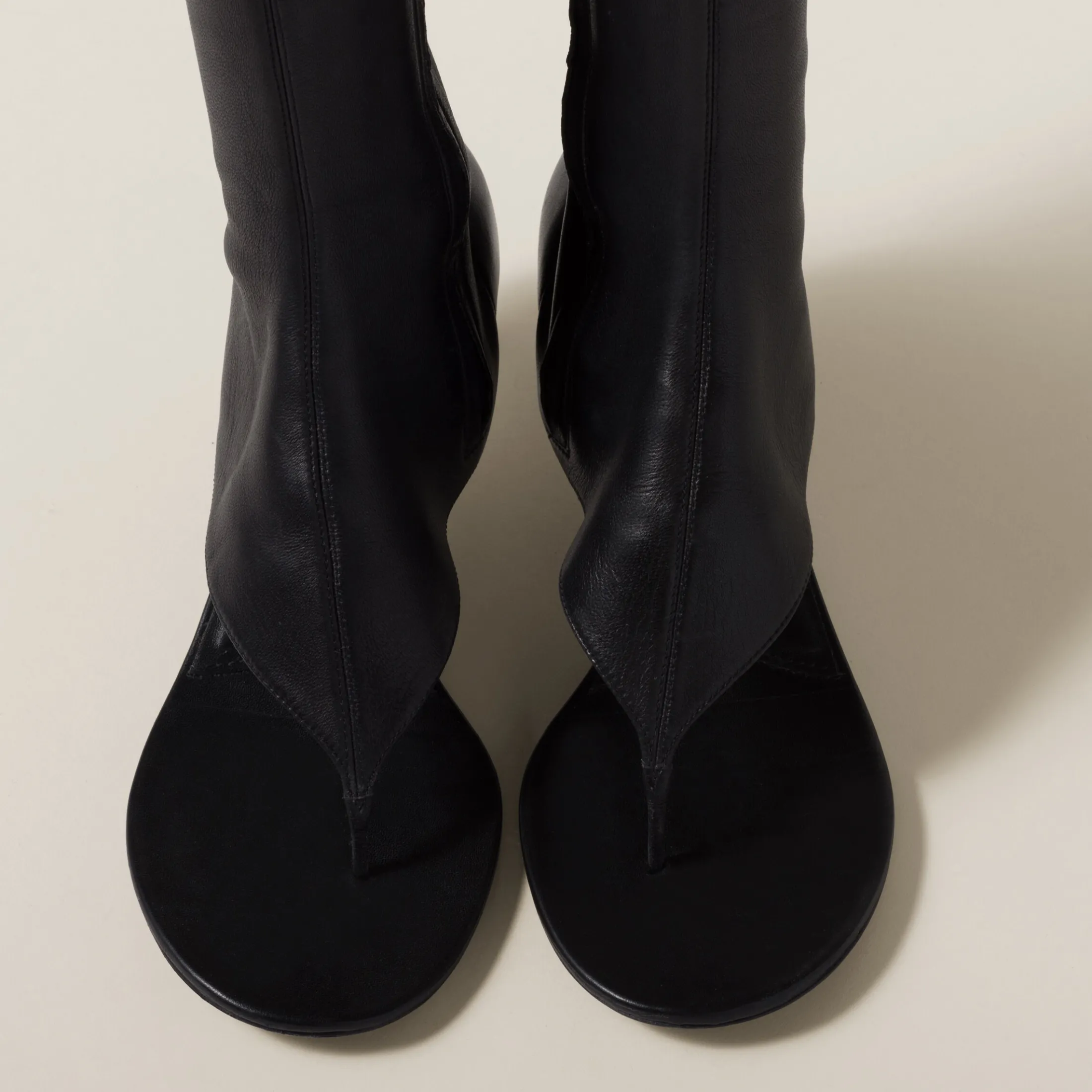 Black Stretch Nappa Leather Thong Boots | Miu Miu