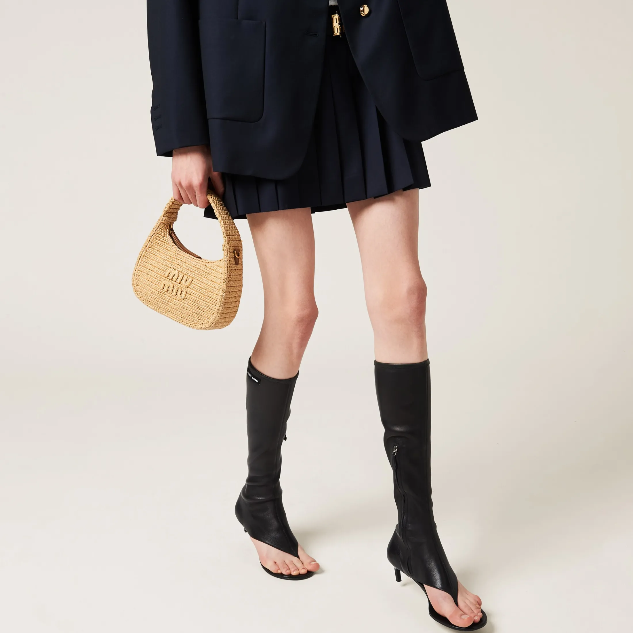 Black Stretch Nappa Leather Thong Boots | Miu Miu