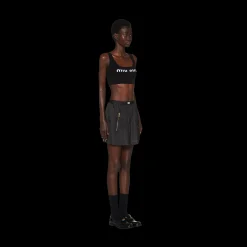 Black Technical Silk Miniskirt | Miu Miu