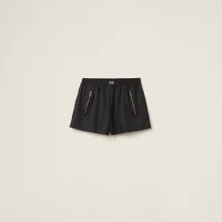 Black Technical Silk Shorts With Printed Logo | Miu Miu