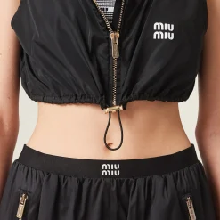 Black Technical Silk Shorts With Printed Logo | Miu Miu