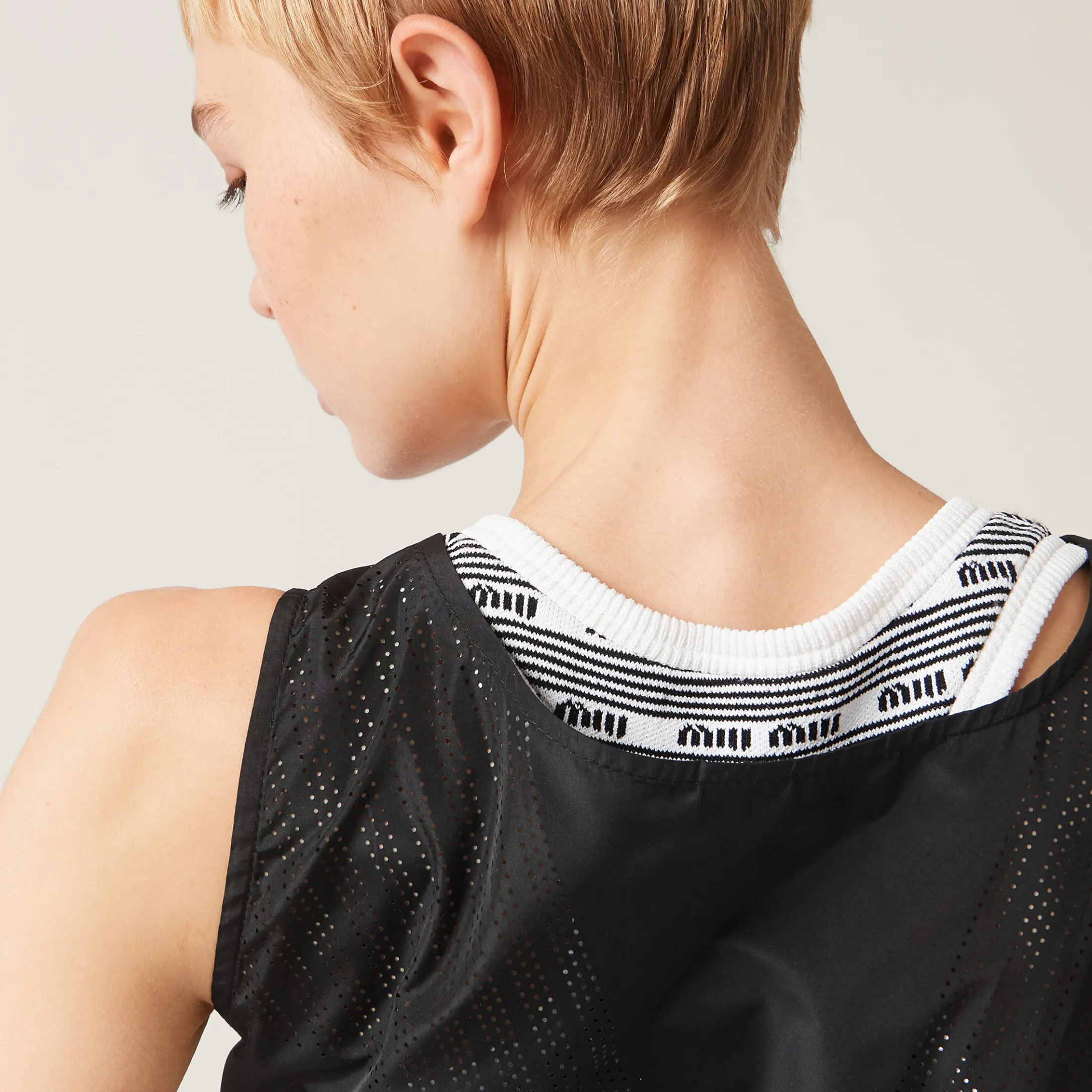 Black Technical Silk Top | Miu Miu