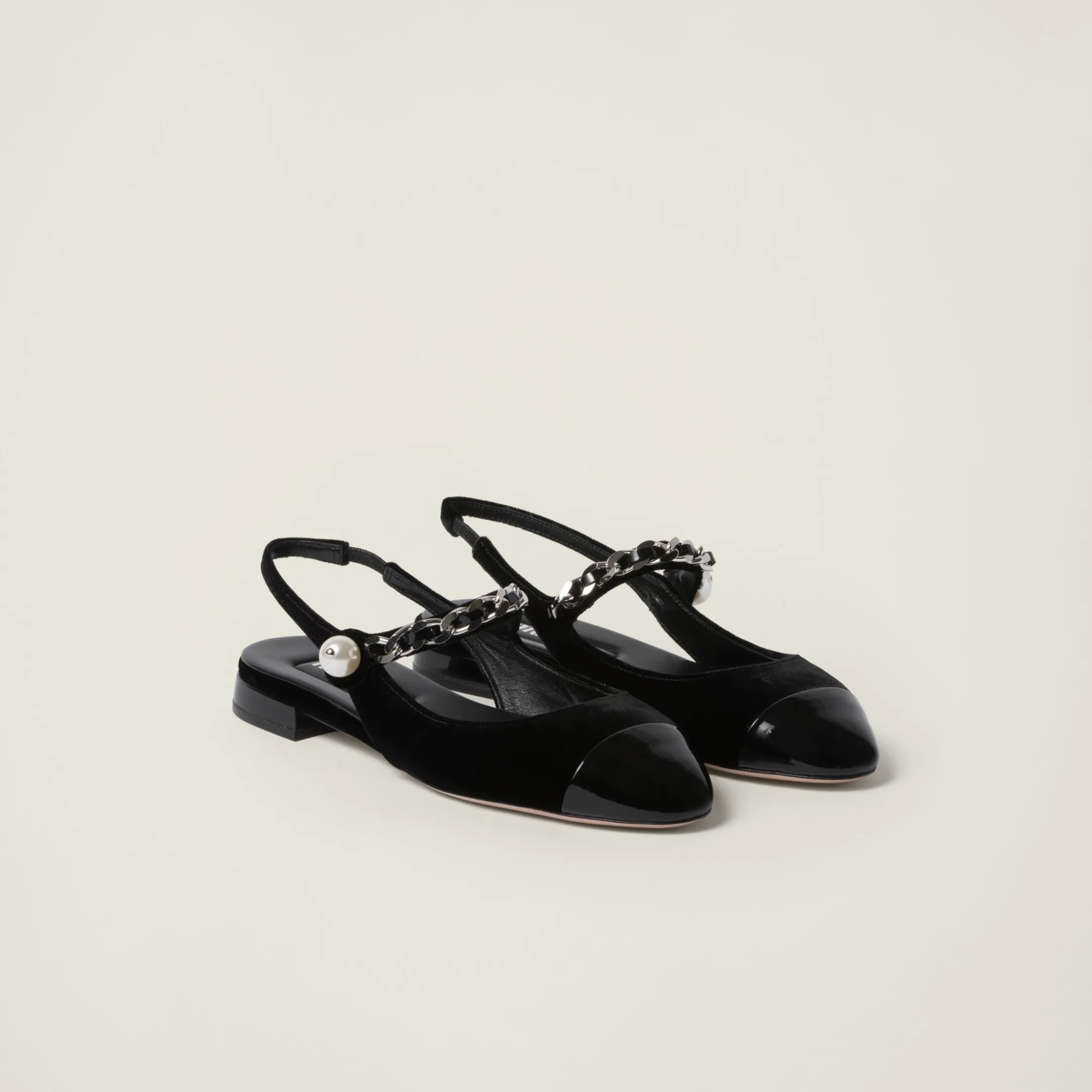 Black Velvet And Patent Leather Slingback Ballerinas | Miu Miu