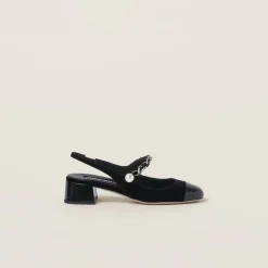Black Velvet And Patent Leather Slingback Pumps | Miu Miu