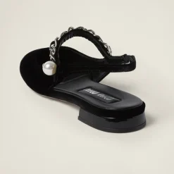 Black Velvet And Patent Leather Slingback Ballerinas | Miu Miu