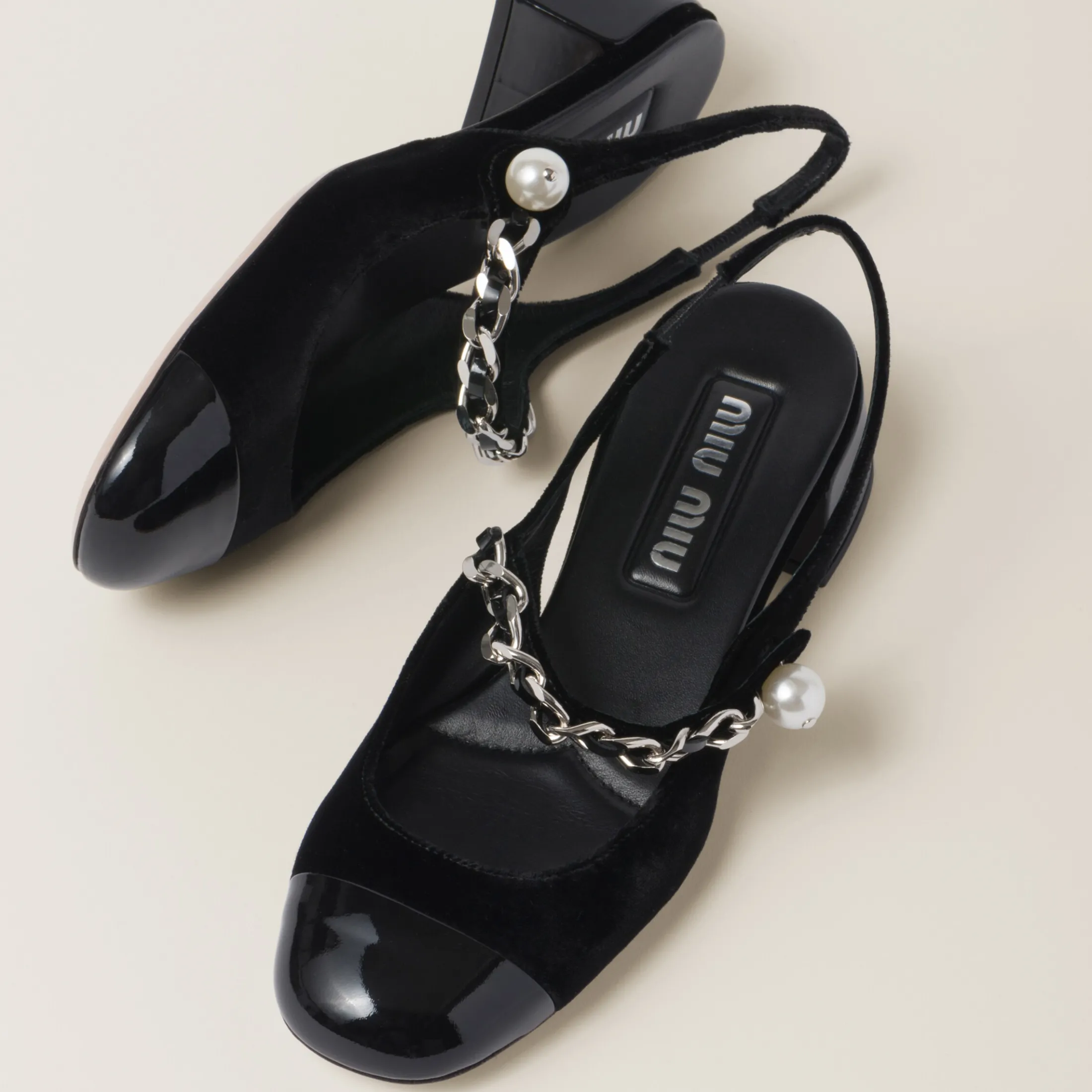 Black Velvet And Patent Leather Slingback Pumps | Miu Miu