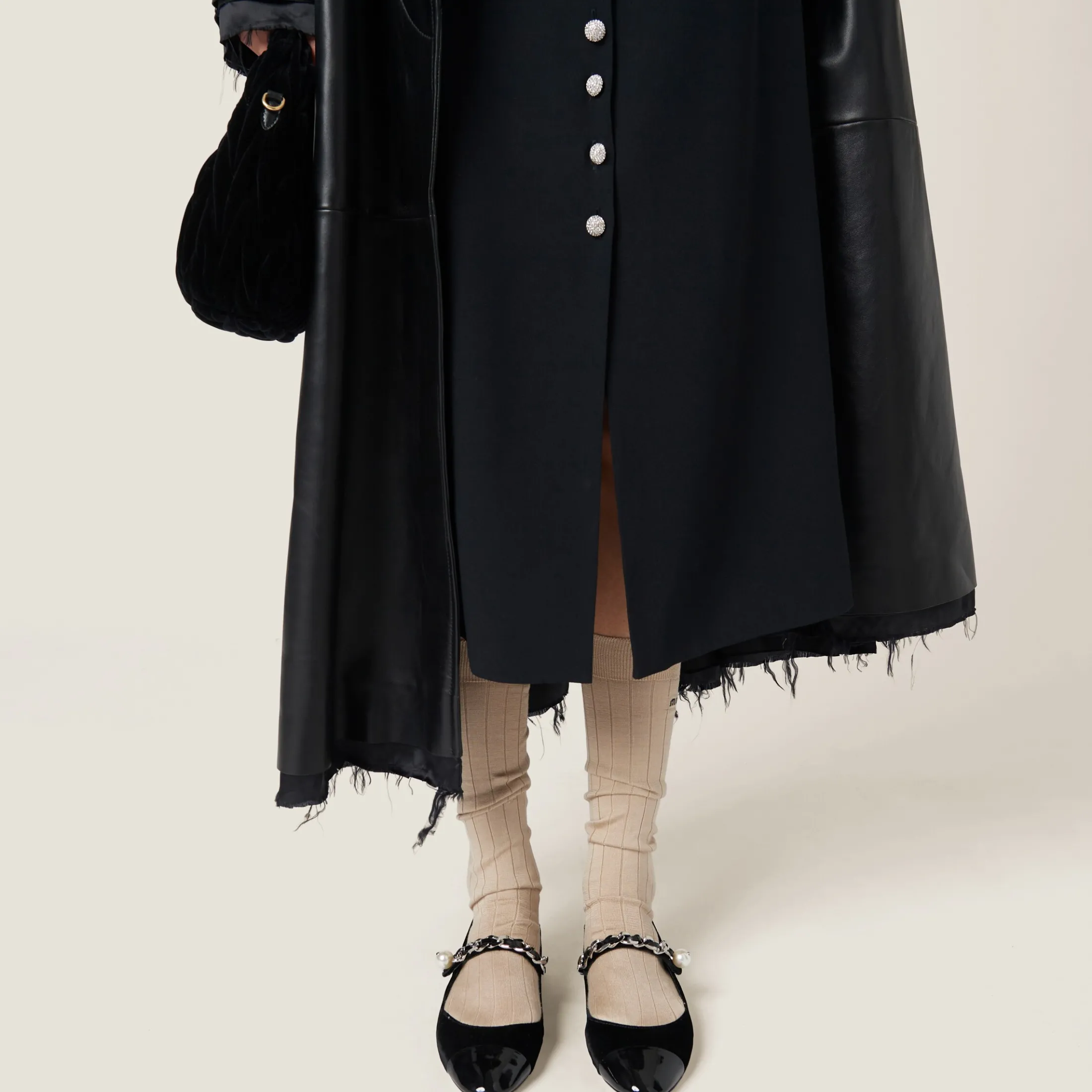 Black Velvet And Patent Leather Slingback Ballerinas | Miu Miu