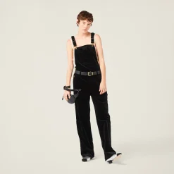 Black Velvet Overall Jumpsuit | Miu Miu