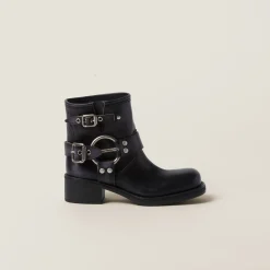 Black Vintage-look Leather Booties | Miu Miu