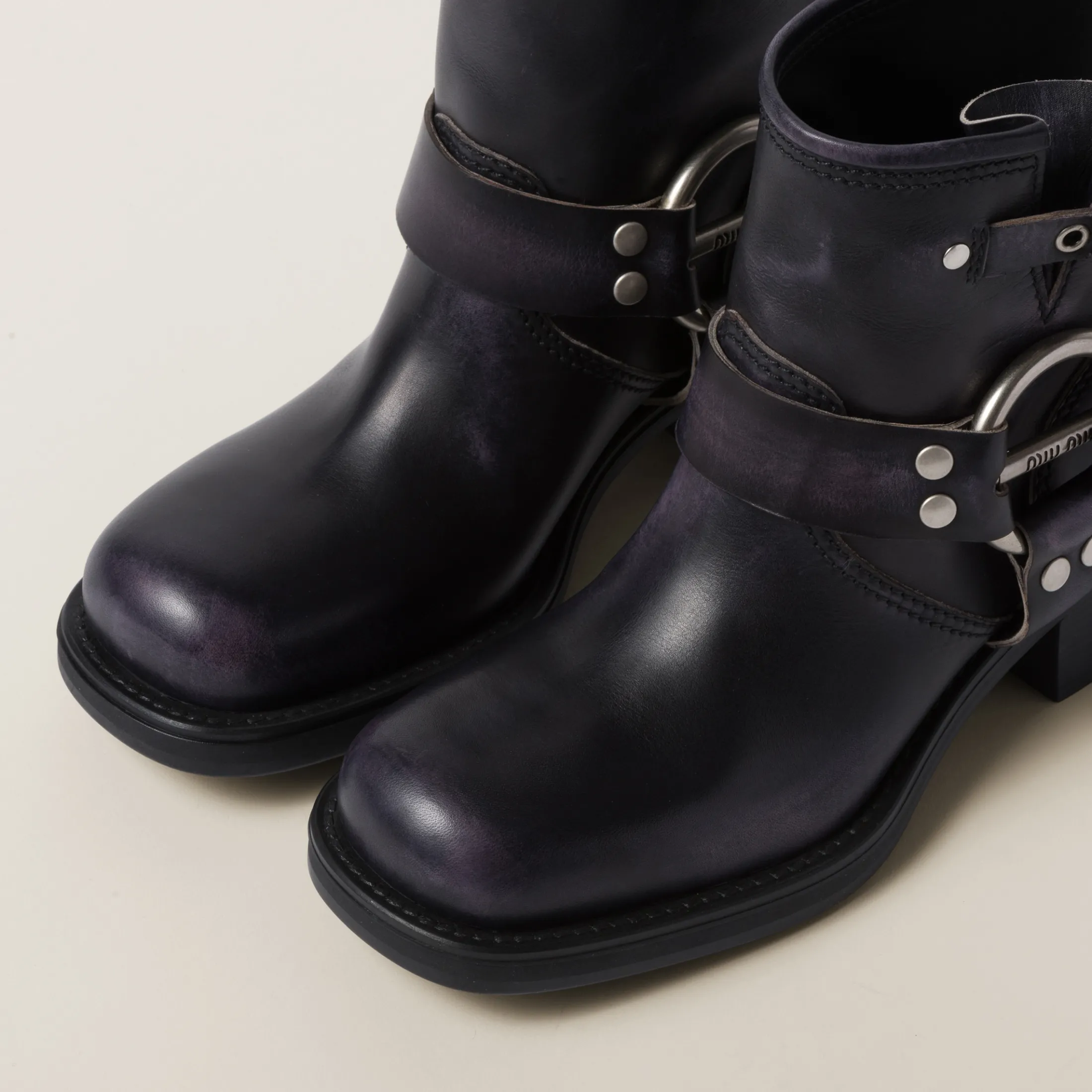 Black Vintage-look Leather Booties | Miu Miu