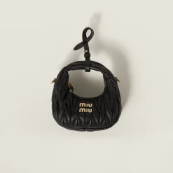 Black Wander Matelassé Nappa Leather Micro Hobo Bag | Miu Miu
