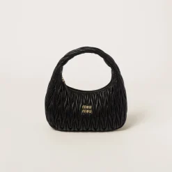 Black Wander Matelassé Nappa Leather Hobo Bag | Miu Miu