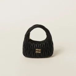 Black Wander Matelassé Nappa Leather Hobo Bag | Miu Miu
