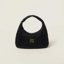 Black Wander Matelassé Nappa Leather Hobo Bag | Miu Miu