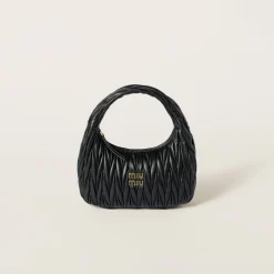 Black Wander Matelassé Nappa Leather Hobo Bag | Miu Miu