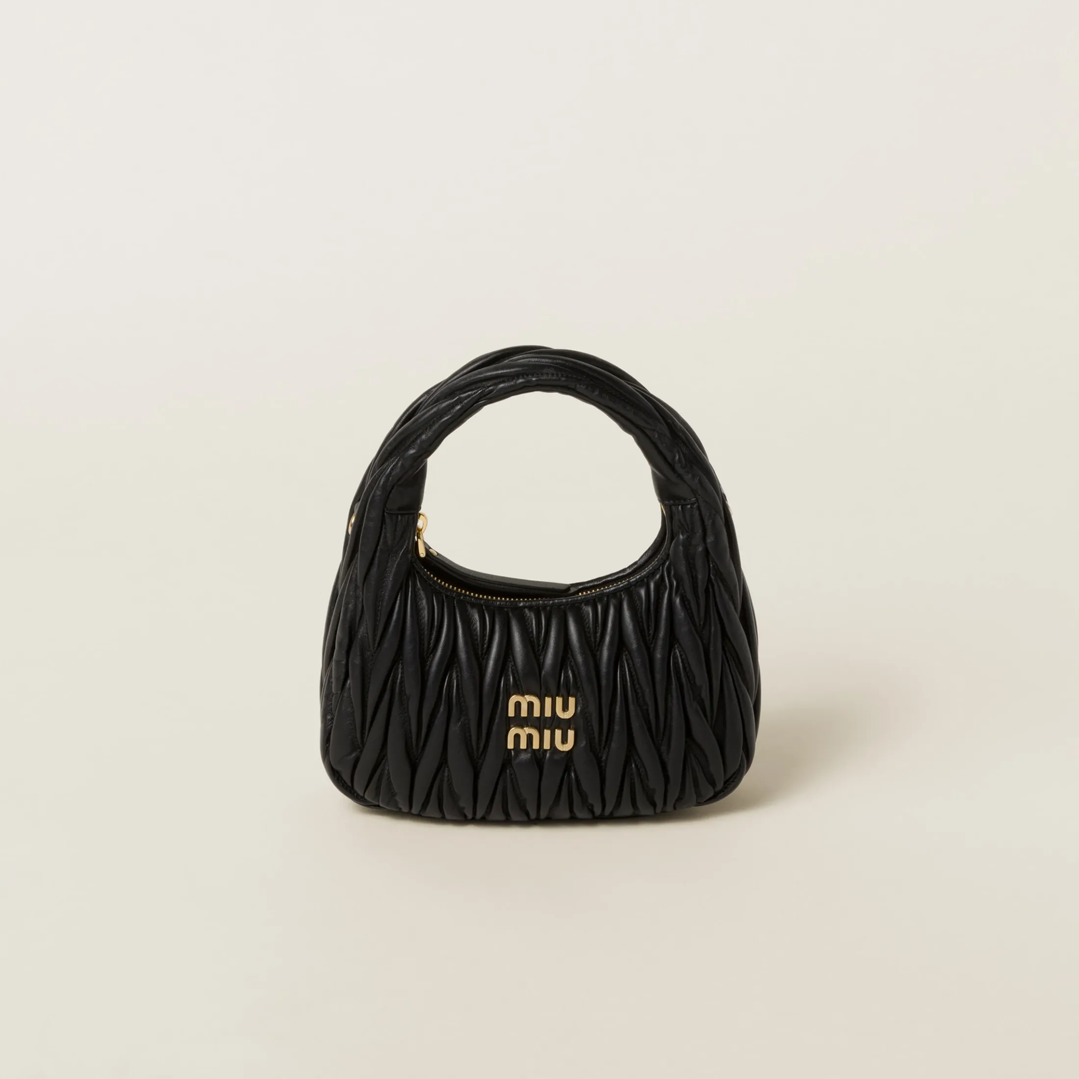 Black Wander Matelassé Nappa Leather Hobo Bag | Miu Miu