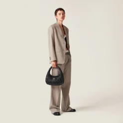 Black Wander Matelassé Nappa Leather Hobo Bag | Miu Miu