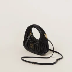 Black Wander Matelassé Nappa Leather Hobo Mini-bag | Miu Miu