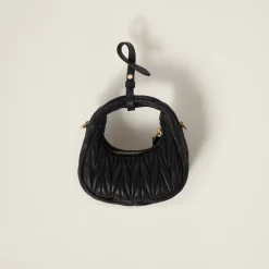 Black Wander Matelassé Nappa Leather Micro Hobo Bag | Miu Miu