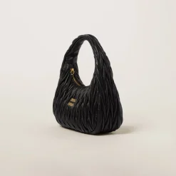 Black Wander Matelassé Nappa Leather Hobo Bag | Miu Miu