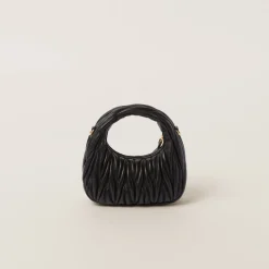 Black Wander Matelassé Nappa Leather Hobo Mini-bag | Miu Miu