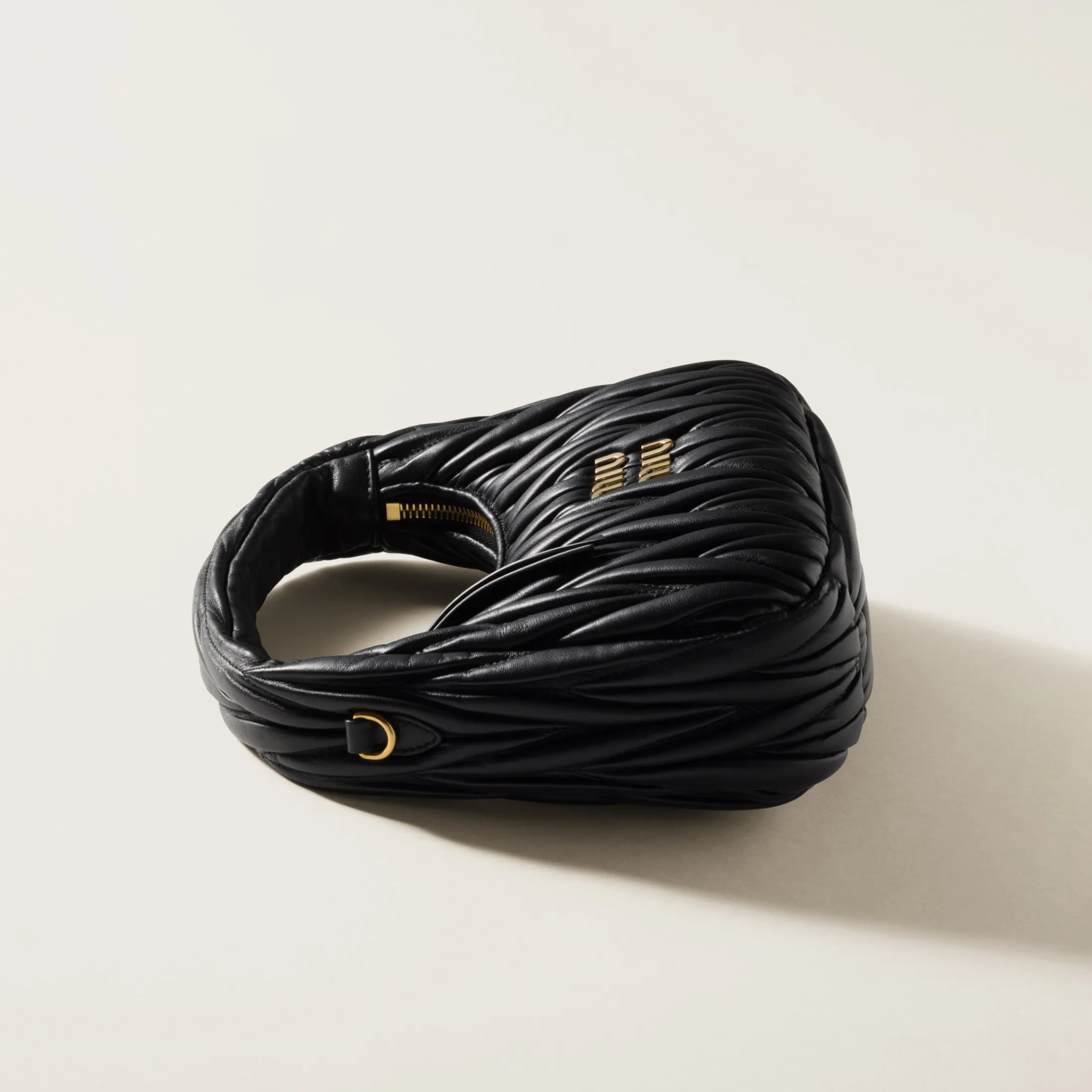 Black Wander Matelassé Nappa Leather Hobo Bag | Miu Miu