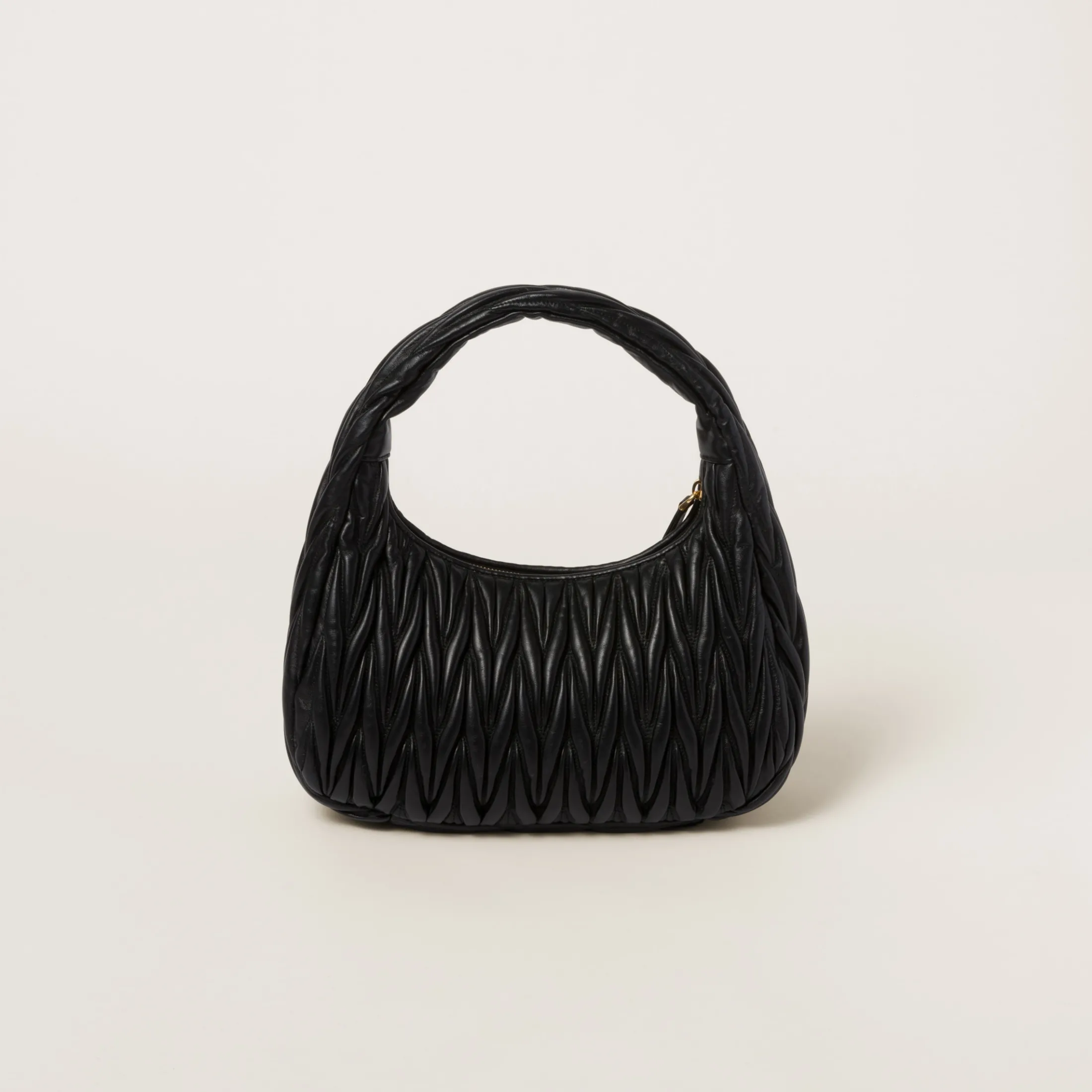 Black Wander Matelassé Nappa Leather Hobo Bag | Miu Miu
