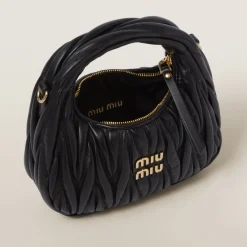 Black Wander Matelassé Nappa Leather Hobo Mini-bag | Miu Miu