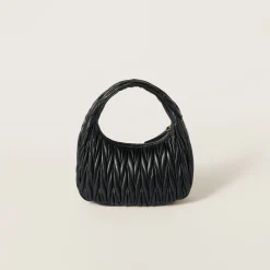 Black Wander Matelassé Nappa Leather Hobo Bag | Miu Miu
