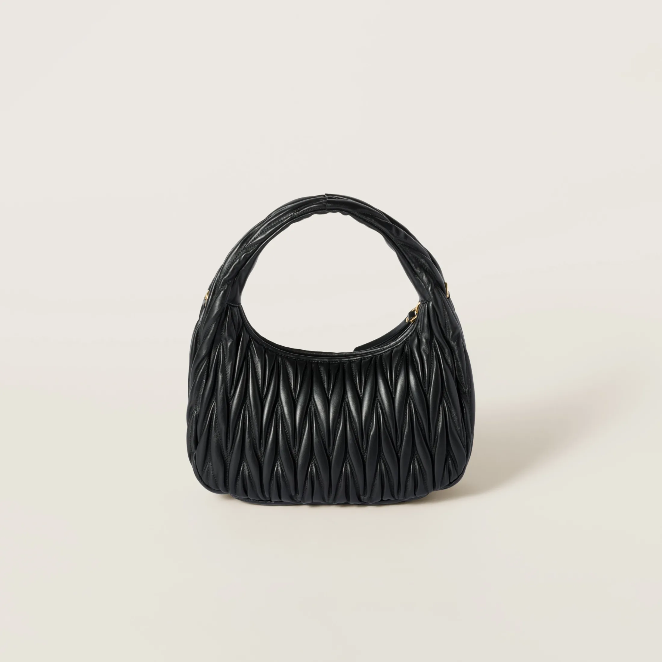 Black Wander Matelassé Nappa Leather Hobo Bag | Miu Miu