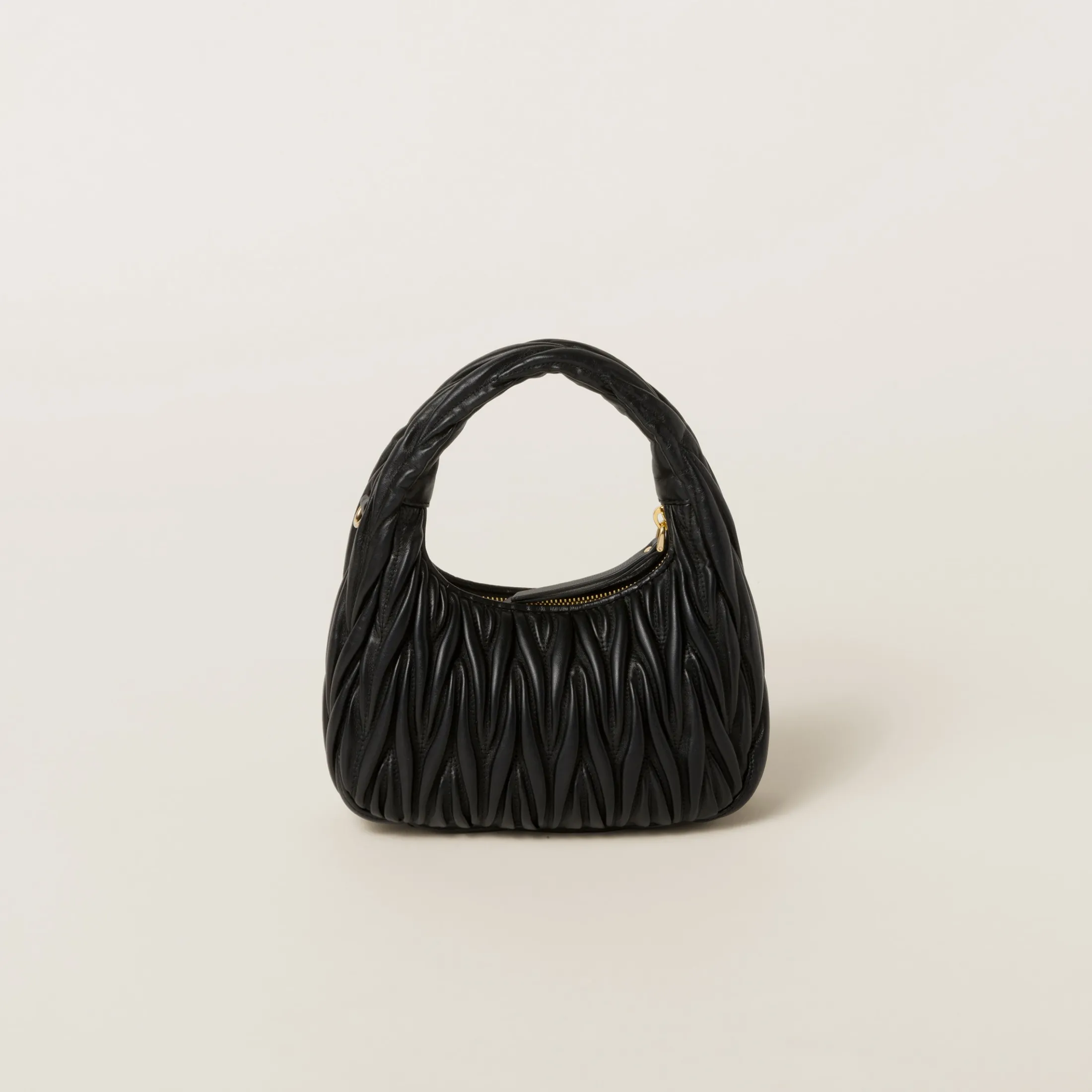 Black Wander Matelassé Nappa Leather Hobo Bag | Miu Miu