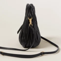 Black Wander Matelassé Nappa Leather Hobo Mini-bag | Miu Miu