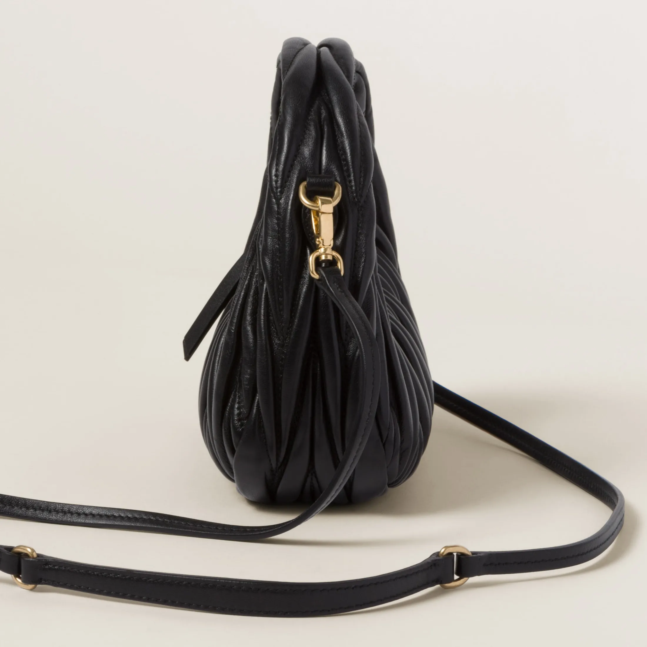Black Wander Matelassé Nappa Leather Hobo Mini-bag | Miu Miu