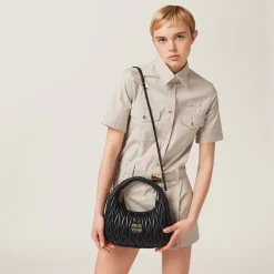 Black Wander Matelassé Nappa Leather Hobo Bag | Miu Miu
