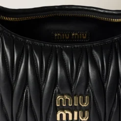 Black Wander Matelassé Nappa Leather Hobo Bag | Miu Miu