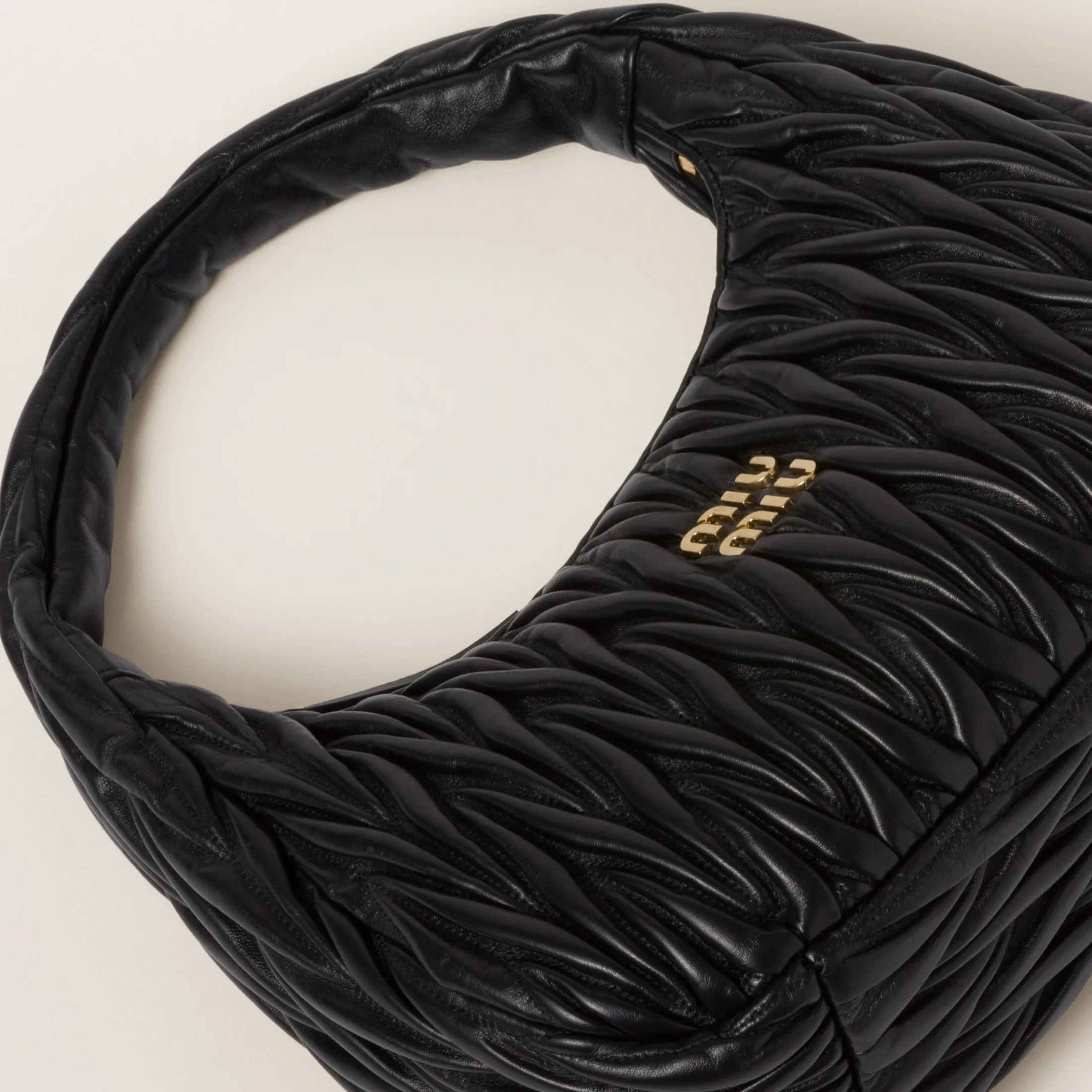 Black Wander Matelassé Nappa Leather Hobo Bag | Miu Miu