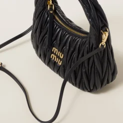 Black Wander Matelassé Nappa Leather Hobo Bag | Miu Miu