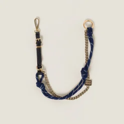 Black/baltic Blue Leather, Cord, And Metal Trick | Miu Miu