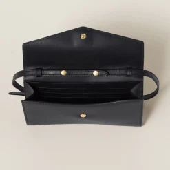 Black/baltic Blue Leather Wallet With Leather And Cord Shoulder Strap | Miu Miu