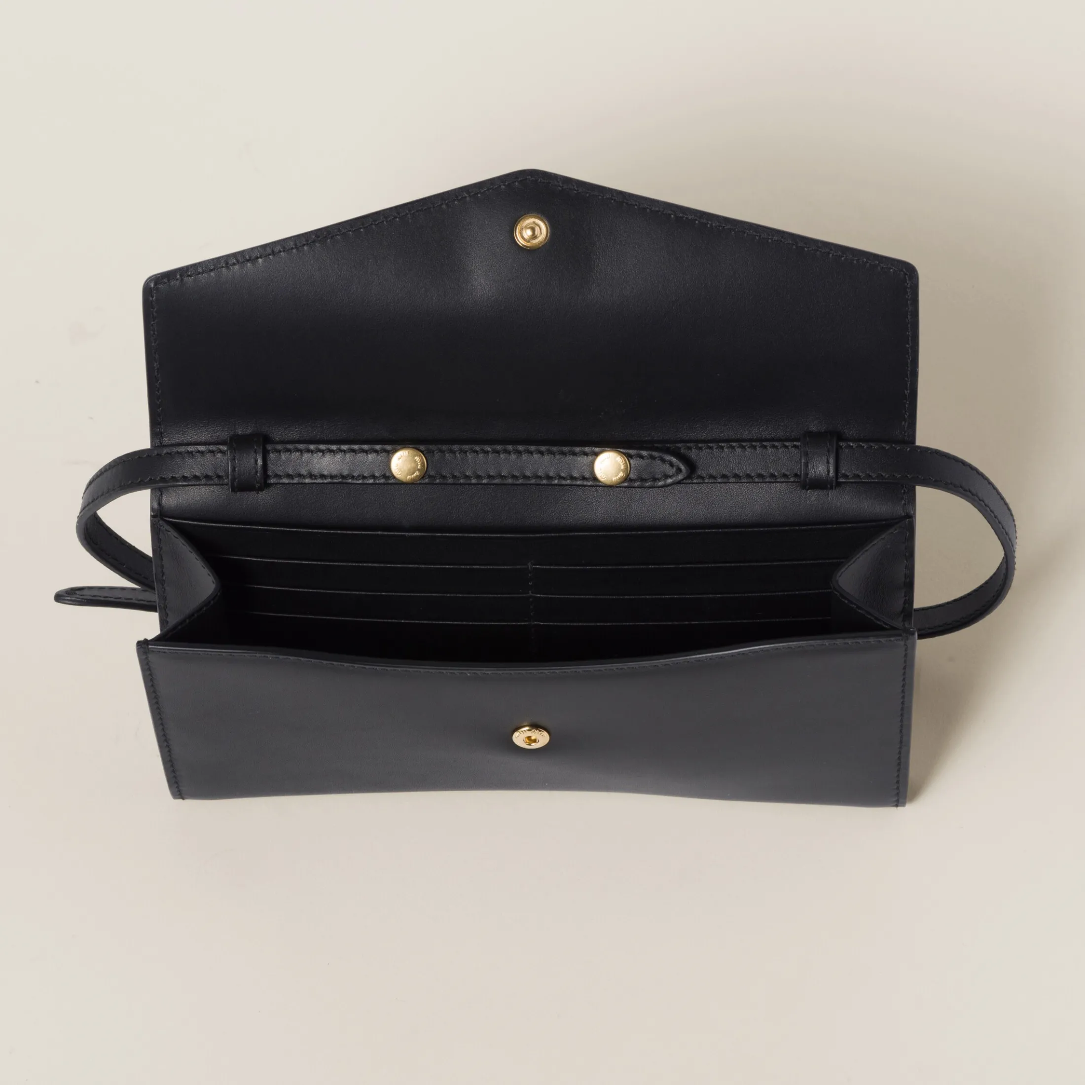 Black/baltic Blue Leather Wallet With Leather And Cord Shoulder Strap | Miu Miu