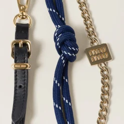 Black/baltic Blue Leather, Cord, And Metal Trick | Miu Miu
