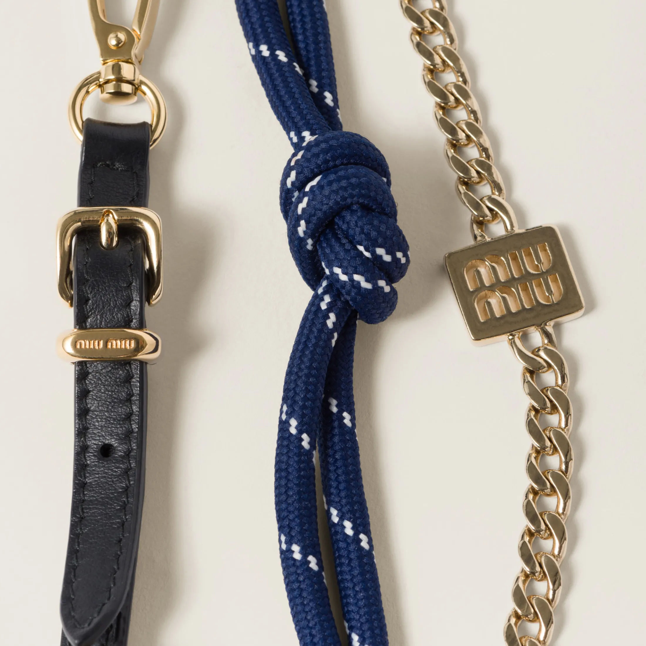 Black/baltic Blue Leather, Cord, And Metal Trick | Miu Miu
