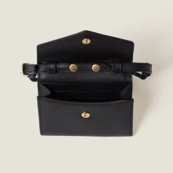 Black/baltic Blue Leather Wallet With Leather And Cord Shoulder Strap | Miu Miu