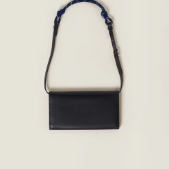 Black/baltic Blue Leather Wallet With Leather And Cord Shoulder Strap | Miu Miu