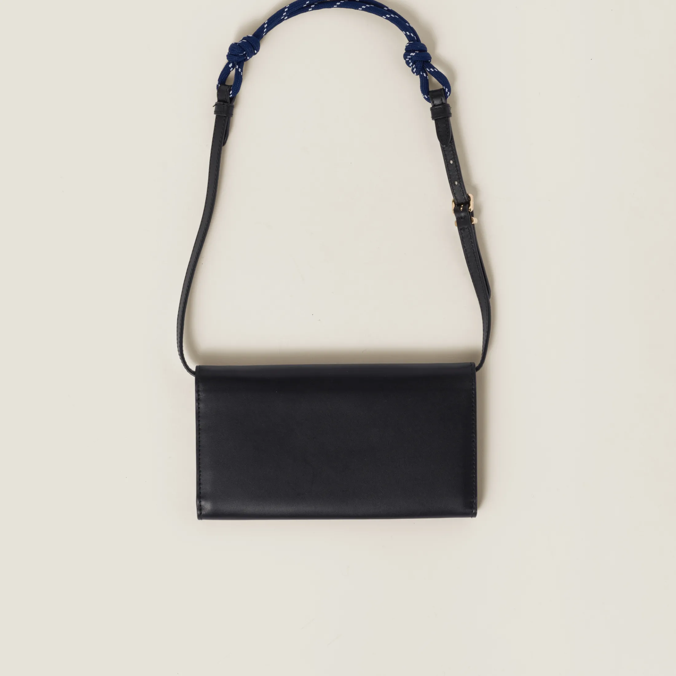 Black/baltic Blue Leather Wallet With Leather And Cord Shoulder Strap | Miu Miu