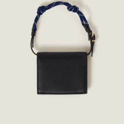 Black/baltic Blue Leather Wallet With Leather And Cord Shoulder Strap | Miu Miu