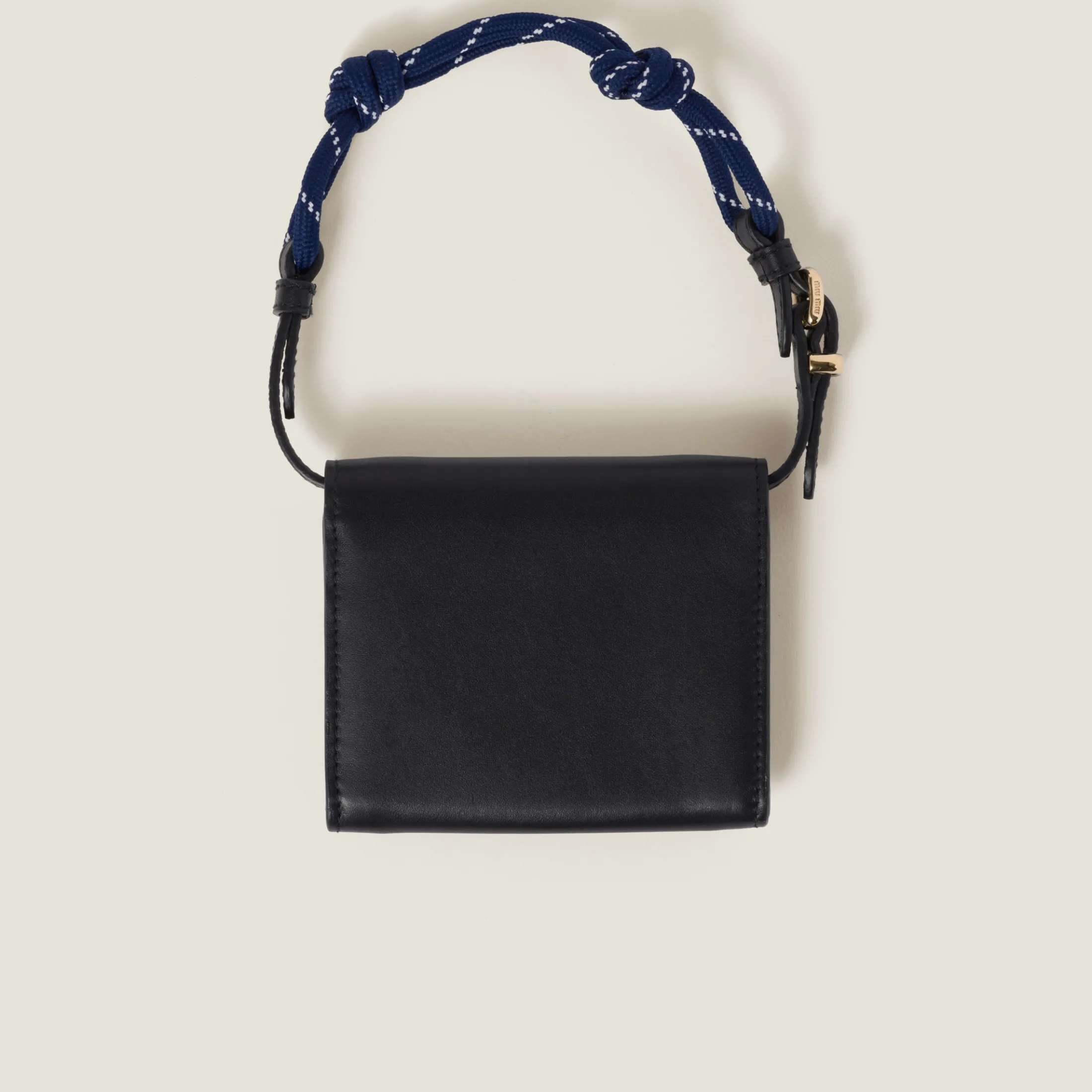Black/baltic Blue Leather Wallet With Leather And Cord Shoulder Strap | Miu Miu